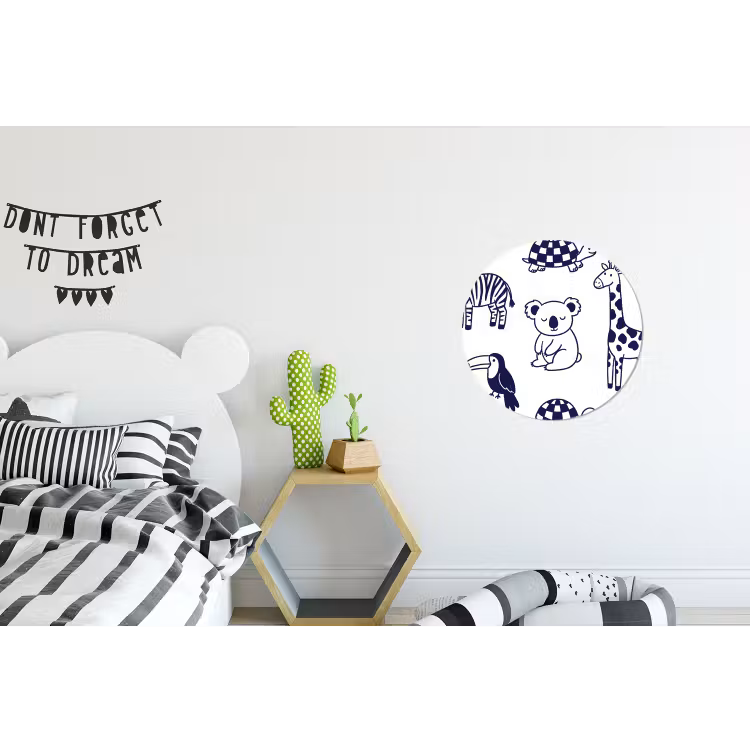 Wall circle - Aluminum - Animals - Pattern - Kids' Room - Graphic - White and Blue — 5
