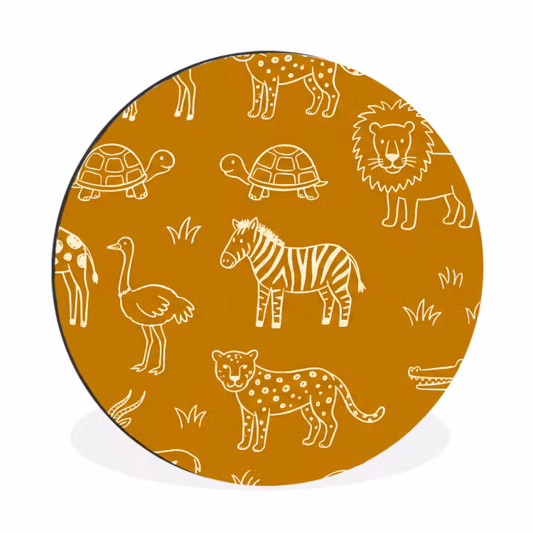 Wall circle - Aluminum - Animals - Safari - Pattern - Childlike - Ochre — 1