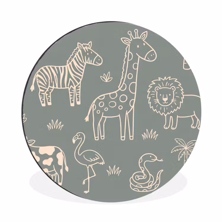 Wall circle - Aluminum - Animals - Safari - Pattern - Illustration - Green — 1