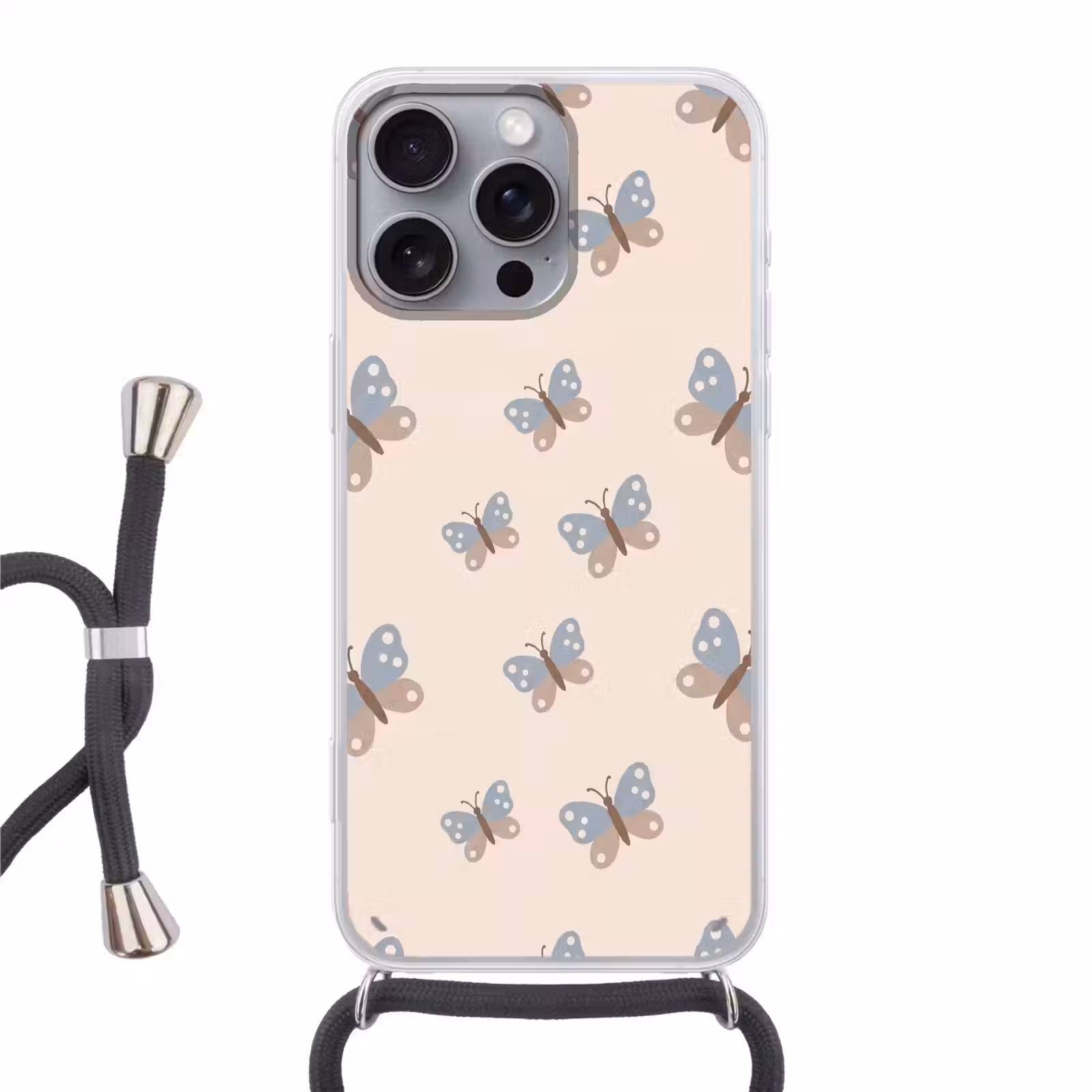 Phone case crossbody - Insect - Butterfly Pattern - Abstract - Blue - Beige — 1