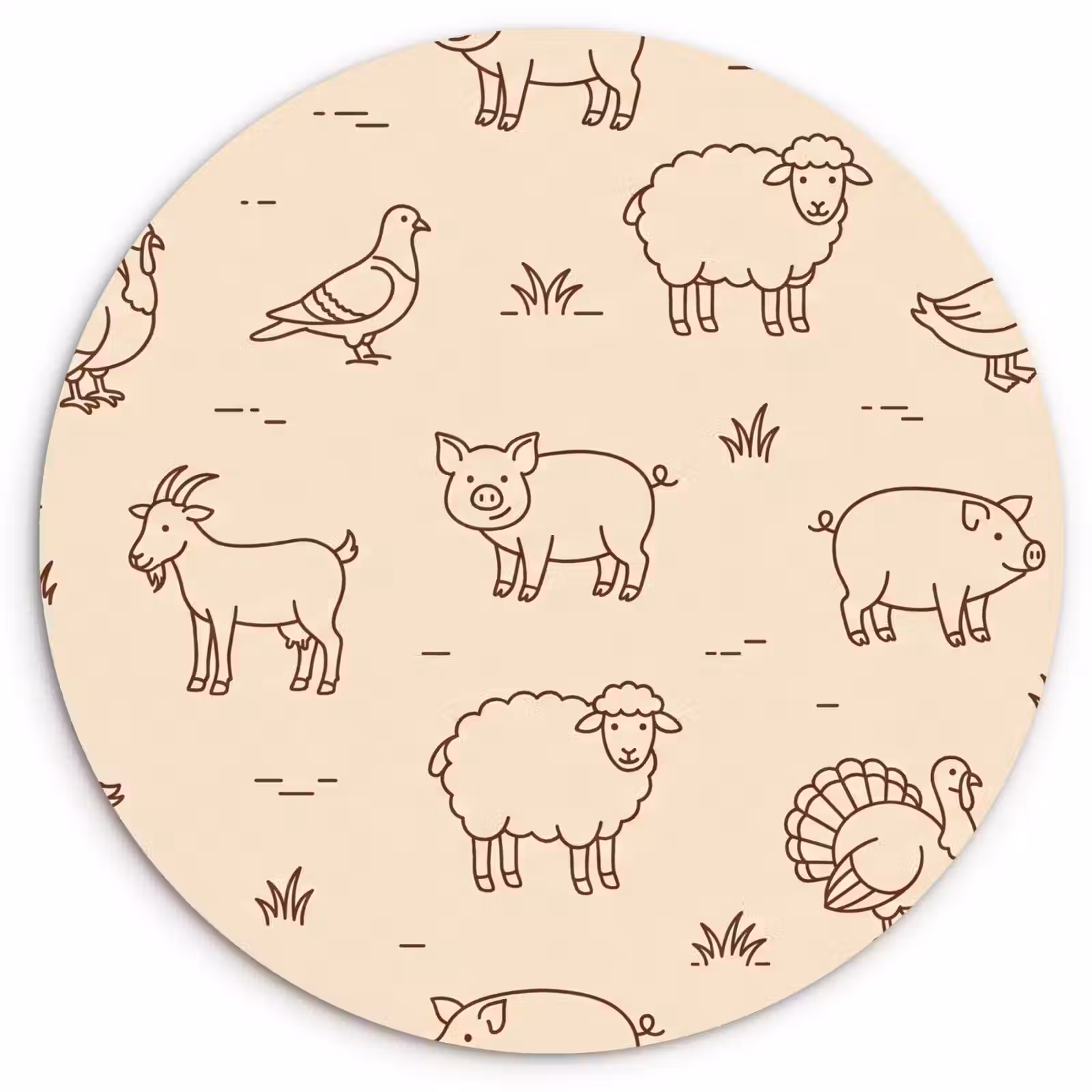 Wall circle - Glass - Animals - Pattern - Farm - Minimalist - Beige — 1