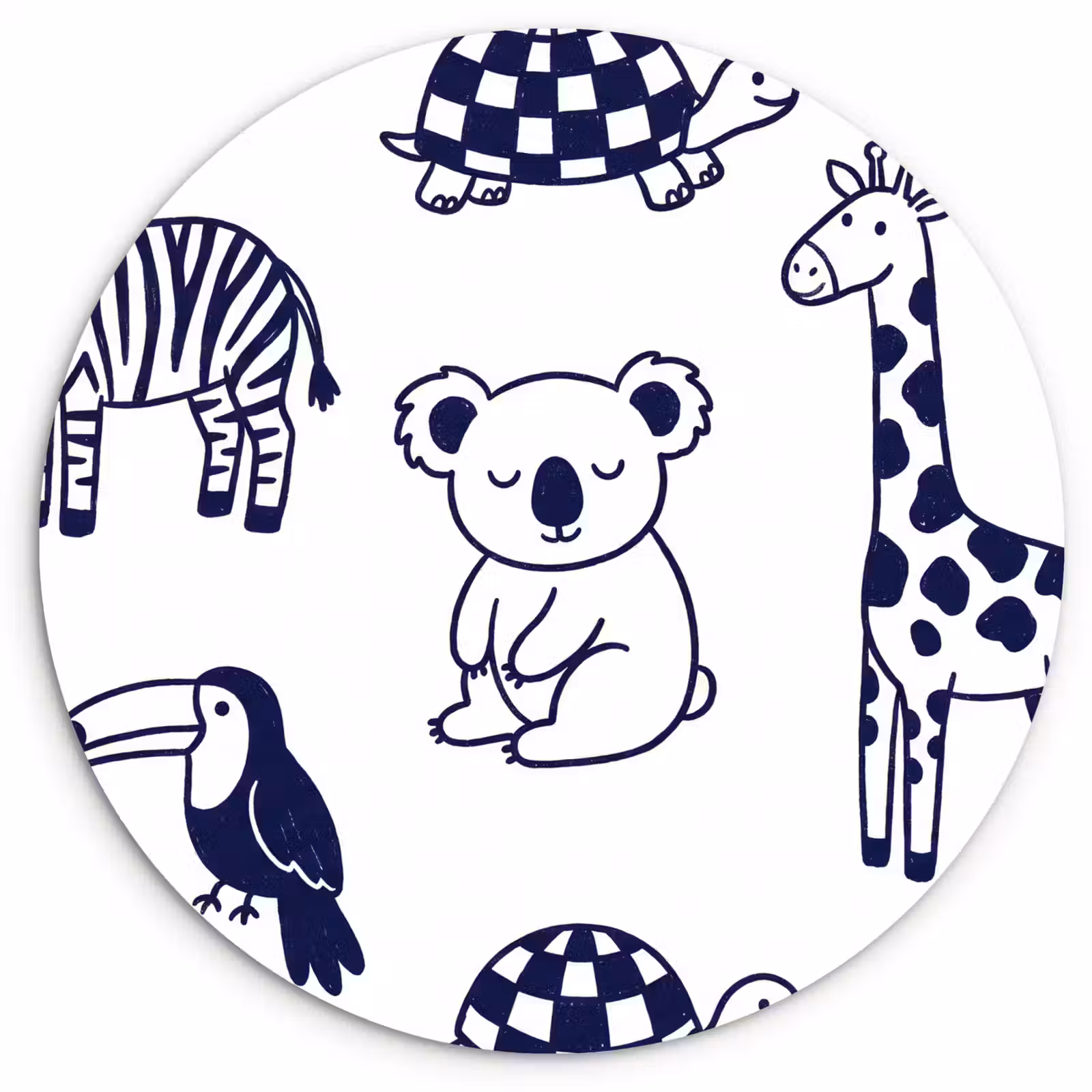 Wall circle - Glass - Animals - Pattern - Kids' Room - Graphic - White and Blue — 1