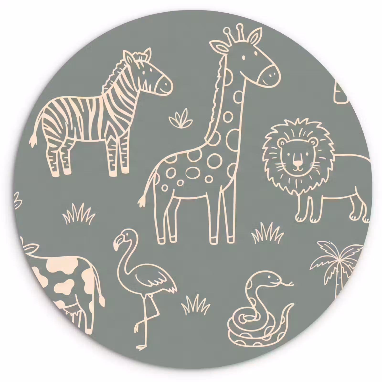 Wall circle - Glass - Animals - Safari - Pattern - Illustration - Green — 1