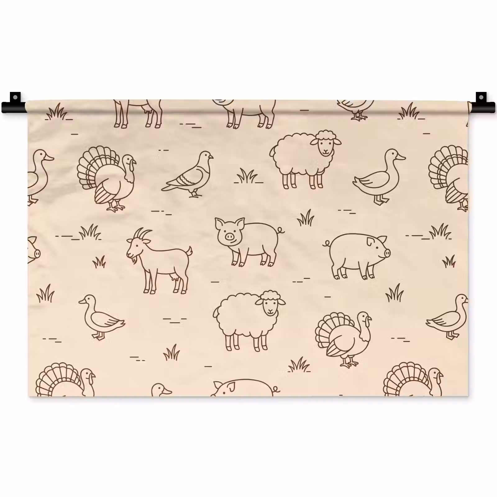 Wall Hanging - Animals - Pattern - Farm - Minimalist - Beige — 1