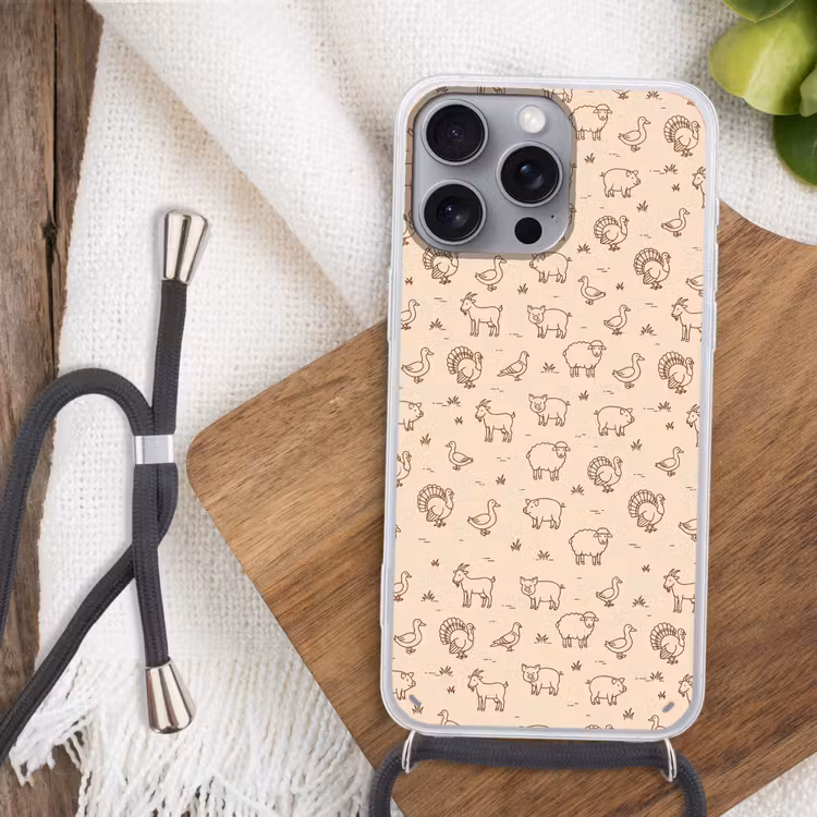Phone case crossbody - Animals - Pattern - Farm - Minimalist - Beige — 3