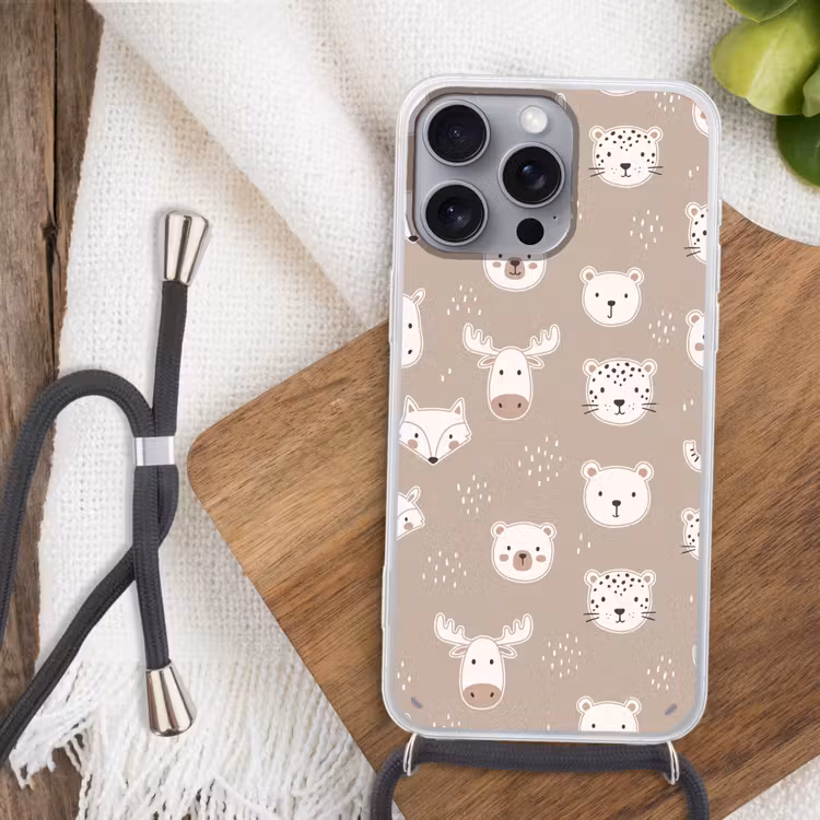 Phone case crossbody - Animals - Pattern - Illustration - Modern - Beige — 3