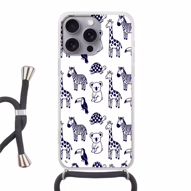 Phone case crossbody - Animals - Pattern - Kids' Room - Graphic - White and Blue — 1