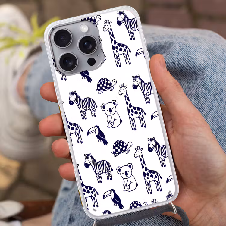 Phone case crossbody - Animals - Pattern - Kids' Room - Graphic - White and Blue — 2