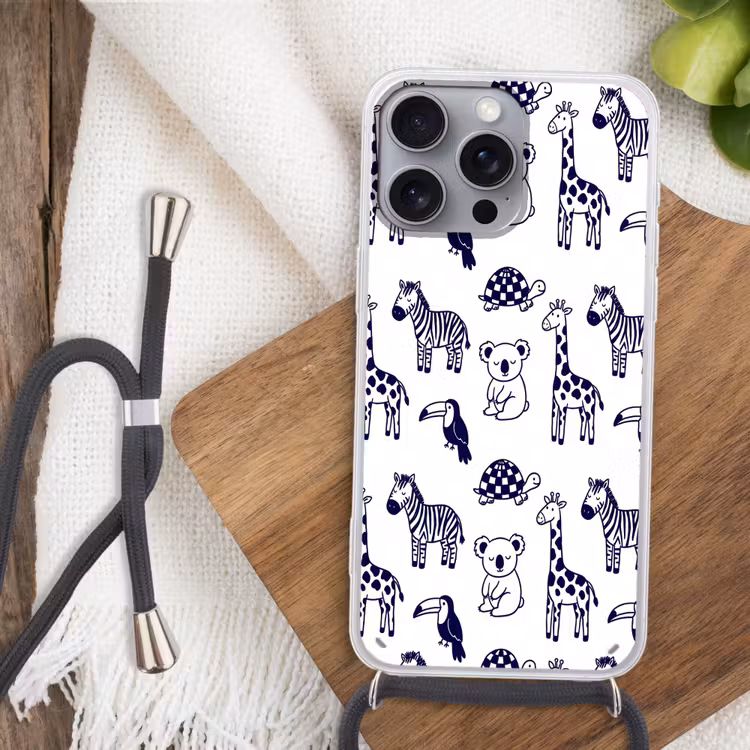 Phone case crossbody - Animals - Pattern - Kids' Room - Graphic - White and Blue — 3