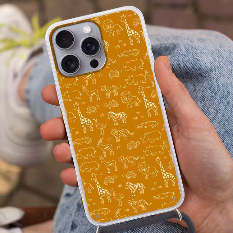 Phone case crossbody - Animals - Safari - Pattern - Childlike - Ochre — 2