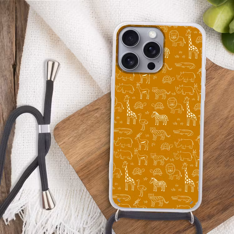 Phone case crossbody - Animals - Safari - Pattern - Childlike - Ochre — 3