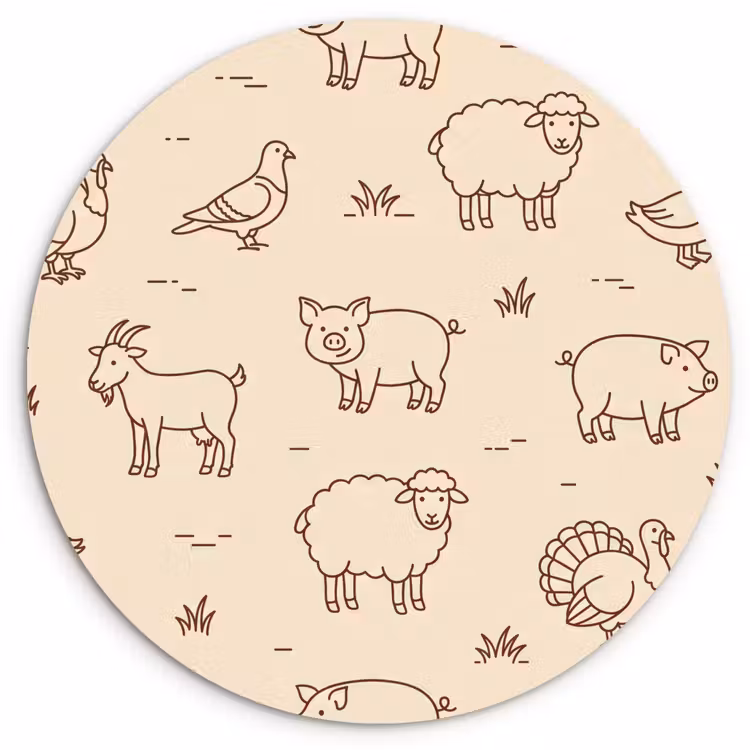 Wall circle - Glass - Animals - Pattern - Farm - Minimalist - Beige — 1