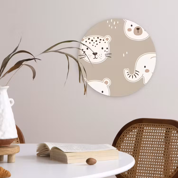 Wall circle - Glass - Animals - Pattern - Illustration - Modern - Beige — 4