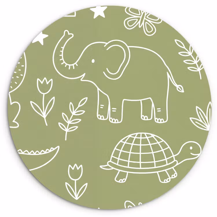 Wall circle - Glass - Animals - Pattern - Illustration - Nature - Green — 1