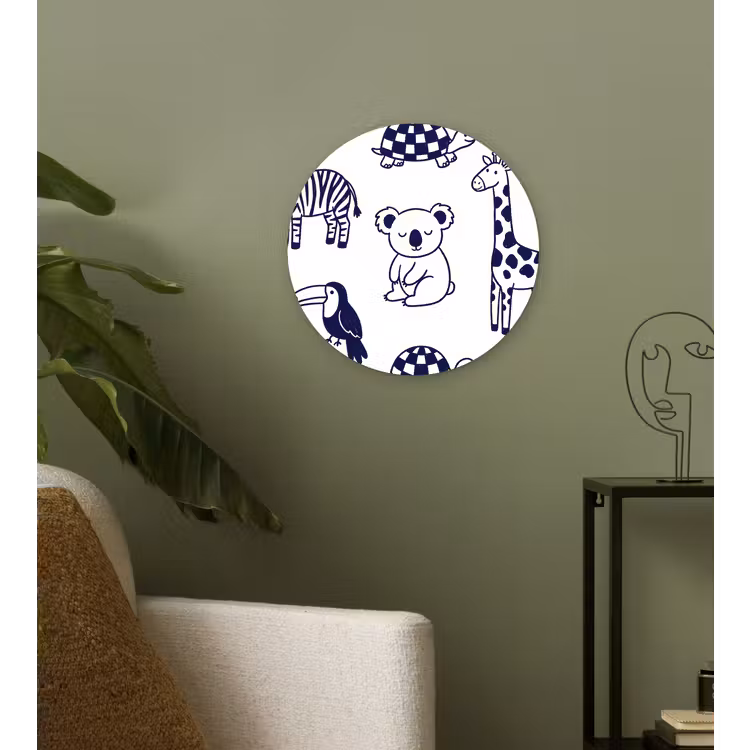 Wall circle - Glass - Animals - Pattern - Kids' Room - Graphic - White and Blue — 3