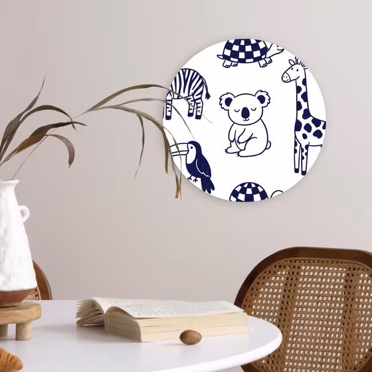 Wall circle - Glass - Animals - Pattern - Kids' Room - Graphic - White and Blue — 4