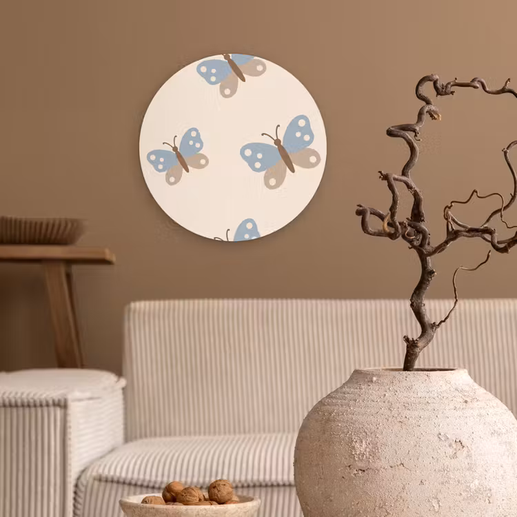 Wall circle - Glass - Insect - Butterfly Pattern - Abstract - Blue - Beige — 2