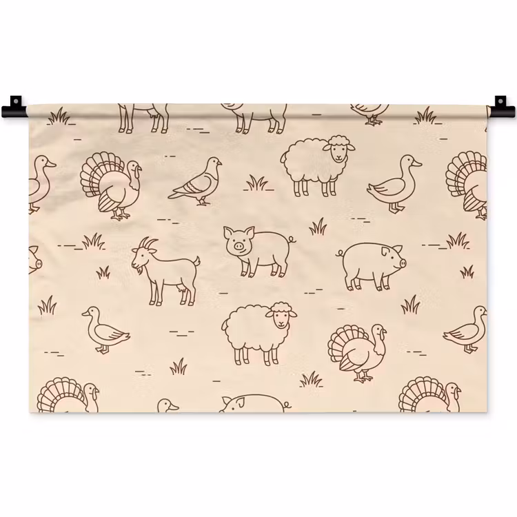 Wall Hanging - Animals - Pattern - Farm - Minimalist - Beige — 1