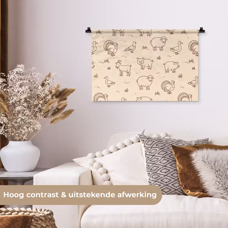 Wall Hanging - Animals - Pattern - Farm - Minimalist - Beige — 4