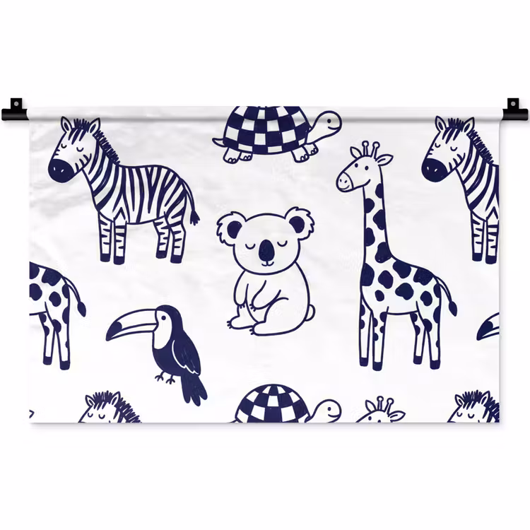 Wall Hanging - Animals - Pattern - Kids' Room - Graphic - White and Blue — 1