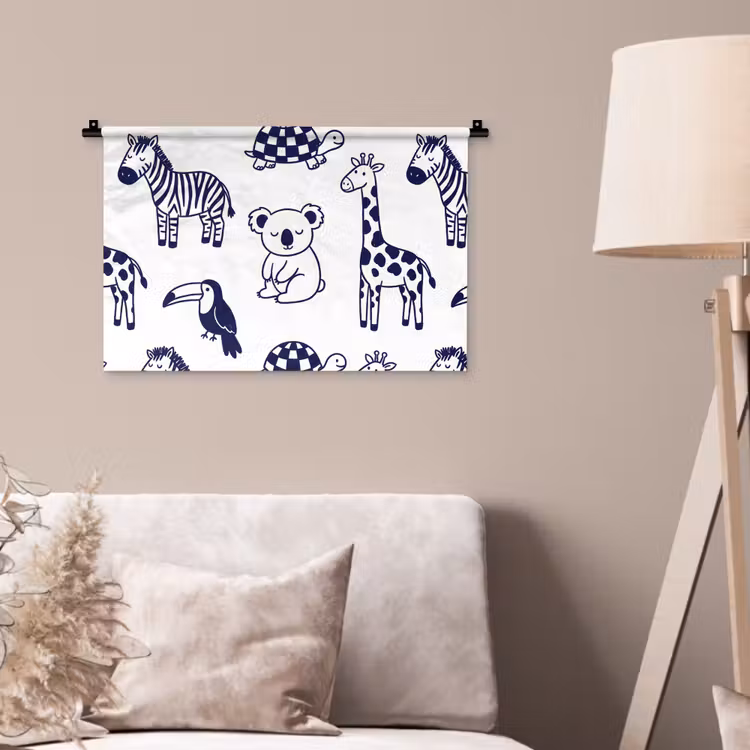 Wall Hanging - Animals - Pattern - Kids' Room - Graphic - White and Blue — 2