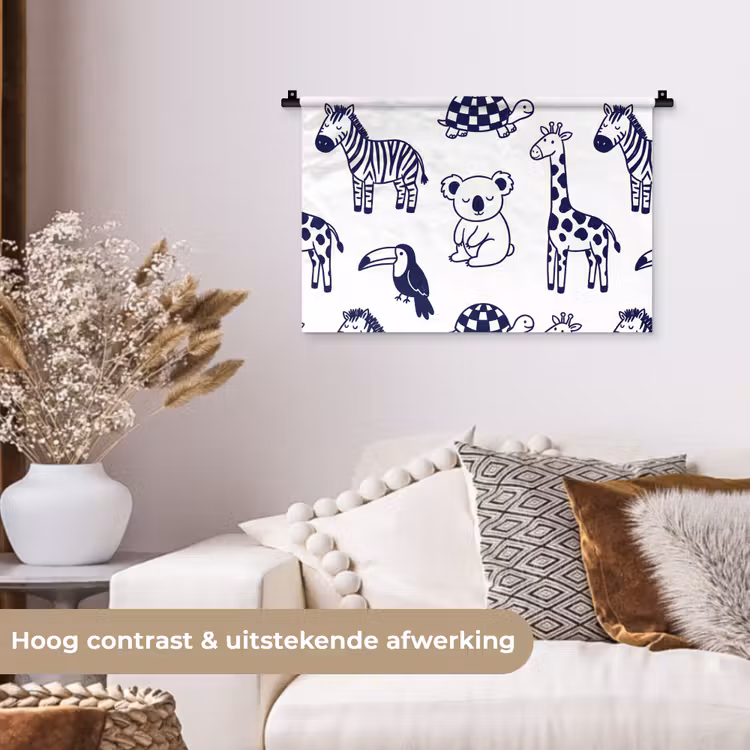 Wall Hanging - Animals - Pattern - Kids' Room - Graphic - White and Blue — 4