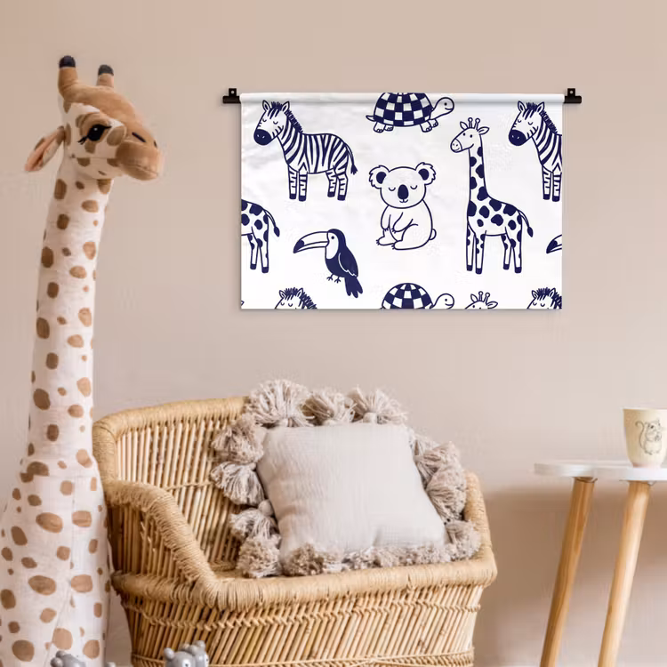 Wall Hanging - Animals - Pattern - Kids' Room - Graphic - White and Blue — 5