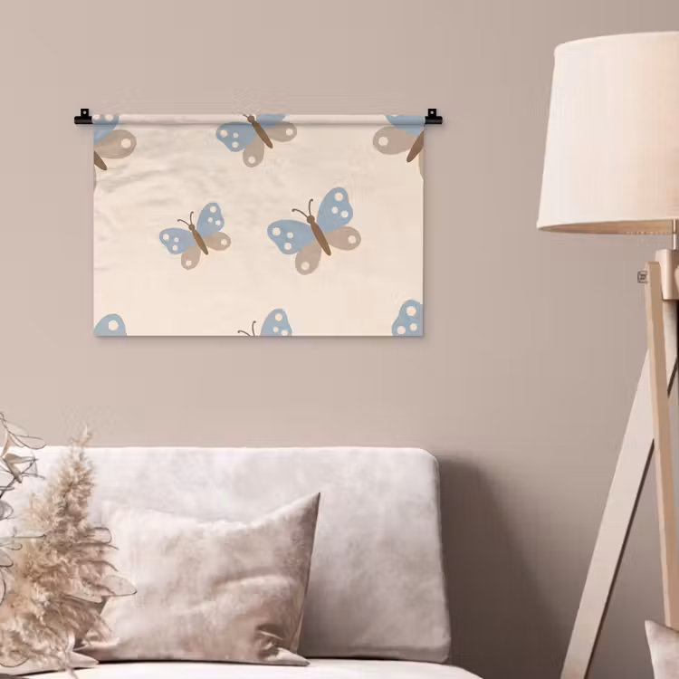 Wall Hanging - Insect - Butterfly Pattern - Abstract - Blue - Beige — 2