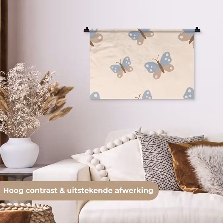 Wall Hanging - Insect - Butterfly Pattern - Abstract - Blue - Beige — 4