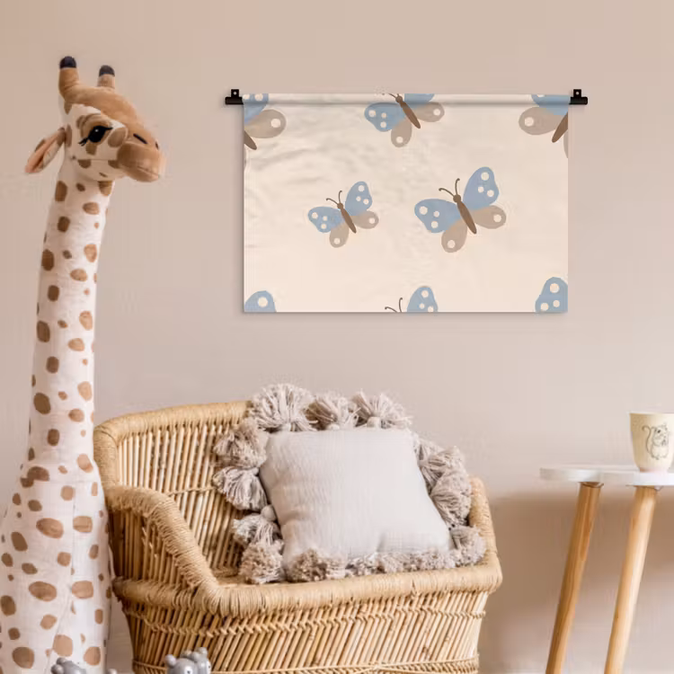 Wall Hanging - Insect - Butterfly Pattern - Abstract - Blue - Beige — 5