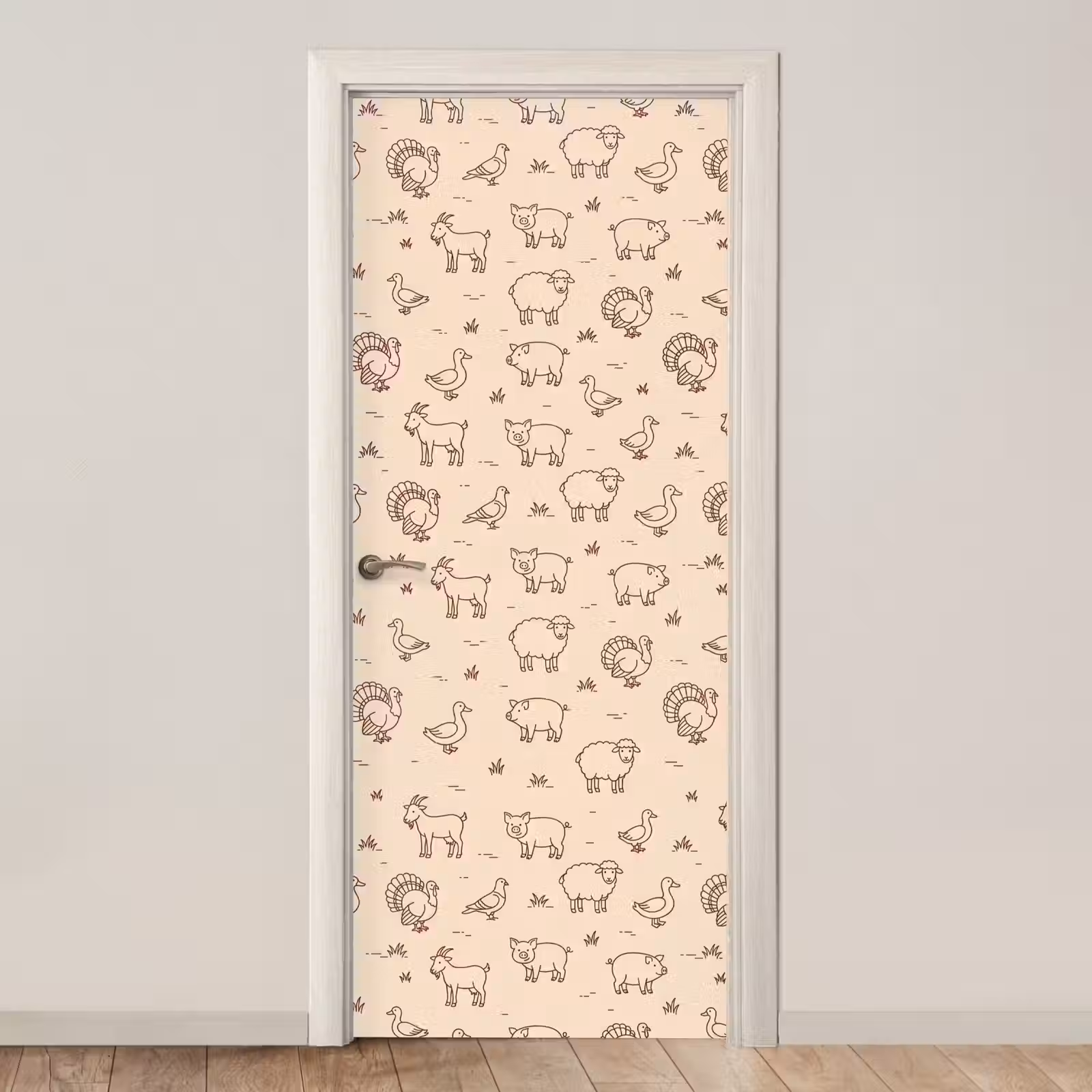 Door sticker - Animals - Pattern - Farm - Minimalist - Beige — 1