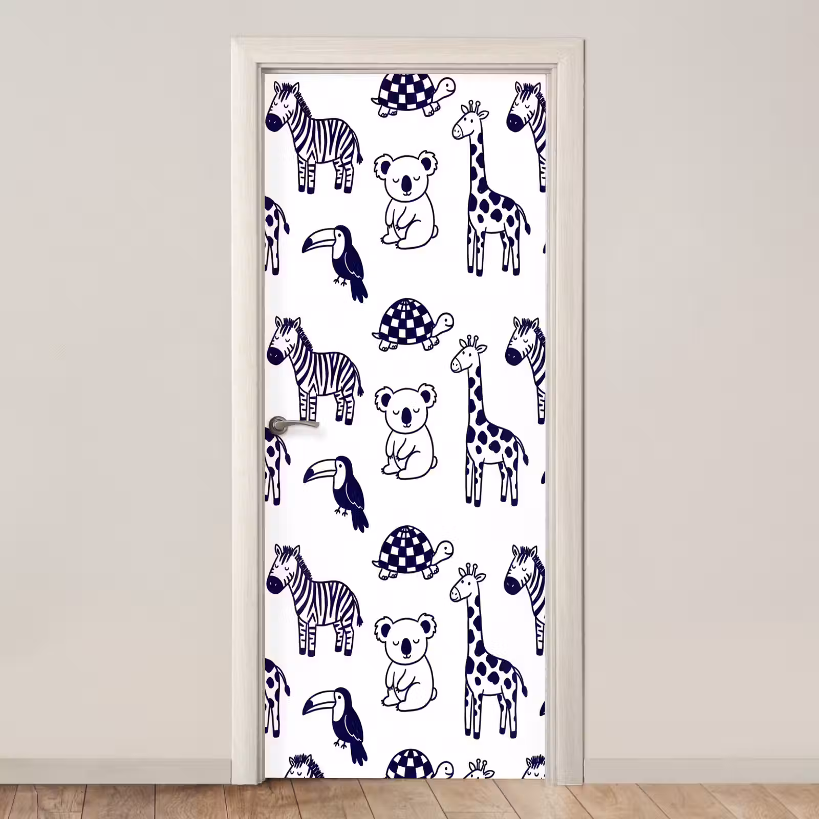 Door sticker - Animals - Pattern - Kids' Room - Graphic - White and Blue — 1