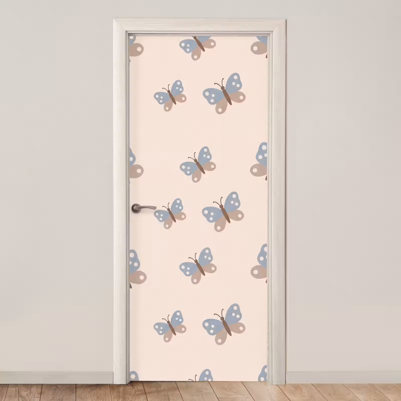 Door sticker - Insect - Butterfly Pattern - Abstract - Blue - Beige — 1