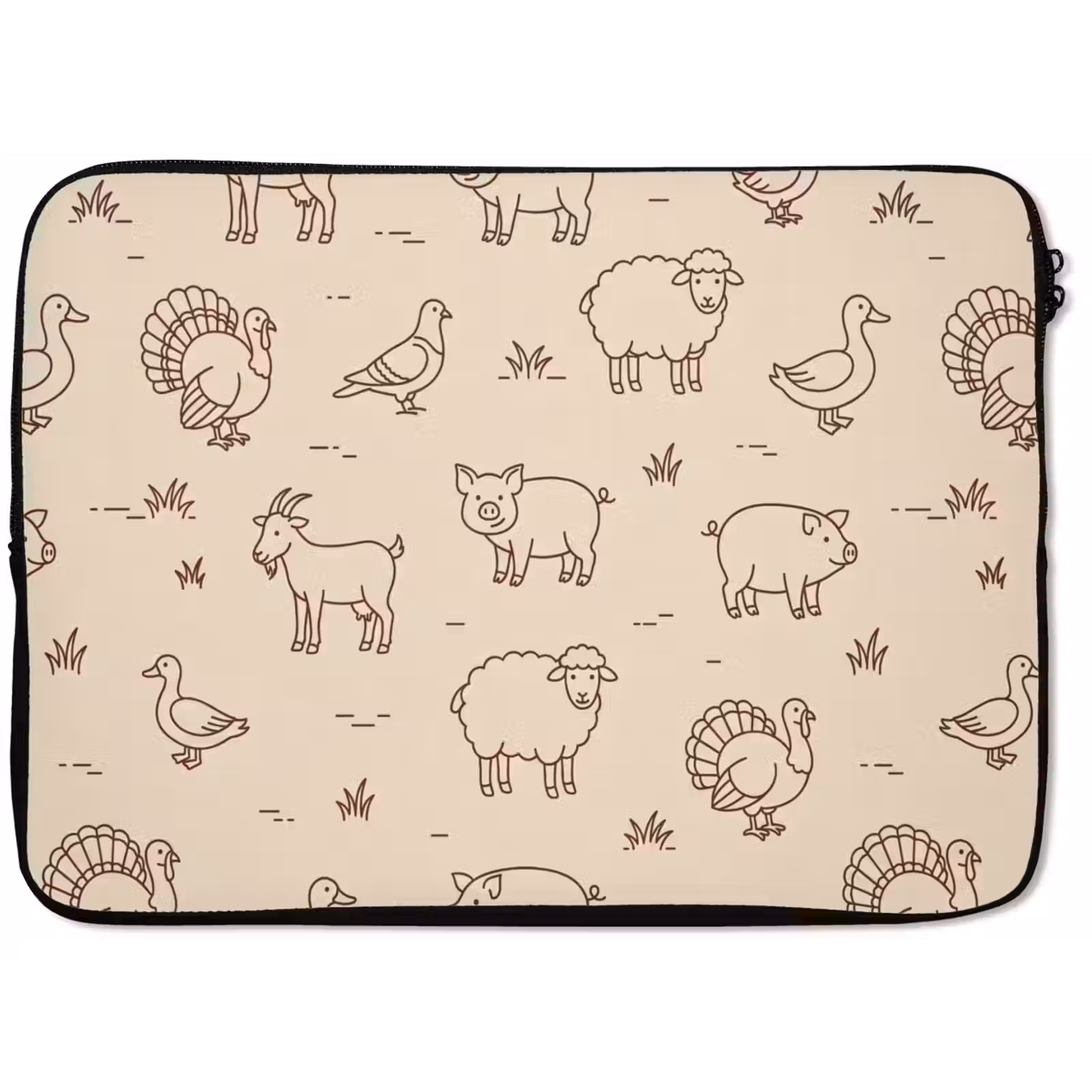 Laptop Sleeve - Animals - Pattern - Farm - Minimalist - Beige — 1