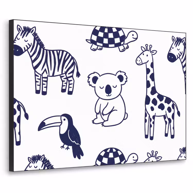 Art Frame - Animals - Pattern - Kids' Room - Graphic - White and Blue — 1