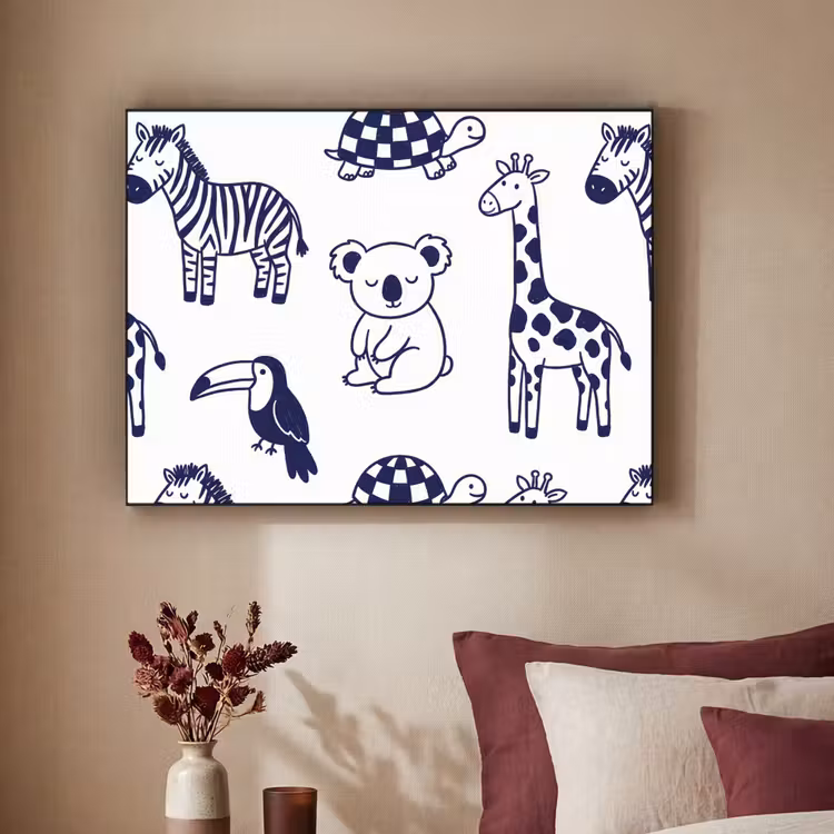 Art Frame - Animals - Pattern - Kids' Room - Graphic - White and Blue — 2