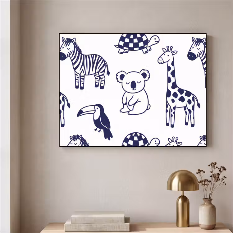Art Frame - Animals - Pattern - Kids' Room - Graphic - White and Blue — 3