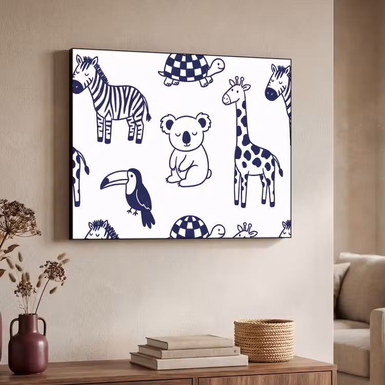 Art Frame - Animals - Pattern - Kids' Room - Graphic - White and Blue — 4