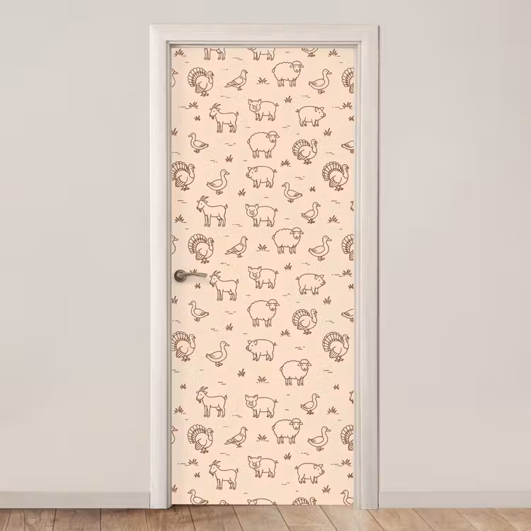 Door sticker - Animals - Pattern - Farm - Minimalist - Beige — 1