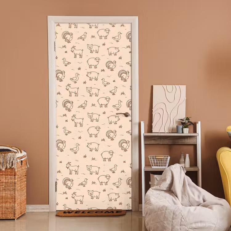 Door sticker - Animals - Pattern - Farm - Minimalist - Beige — 2