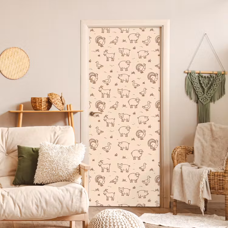Door sticker - Animals - Pattern - Farm - Minimalist - Beige — 3