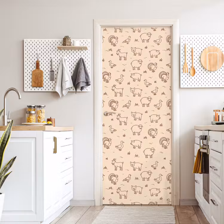 Door sticker - Animals - Pattern - Farm - Minimalist - Beige — 6