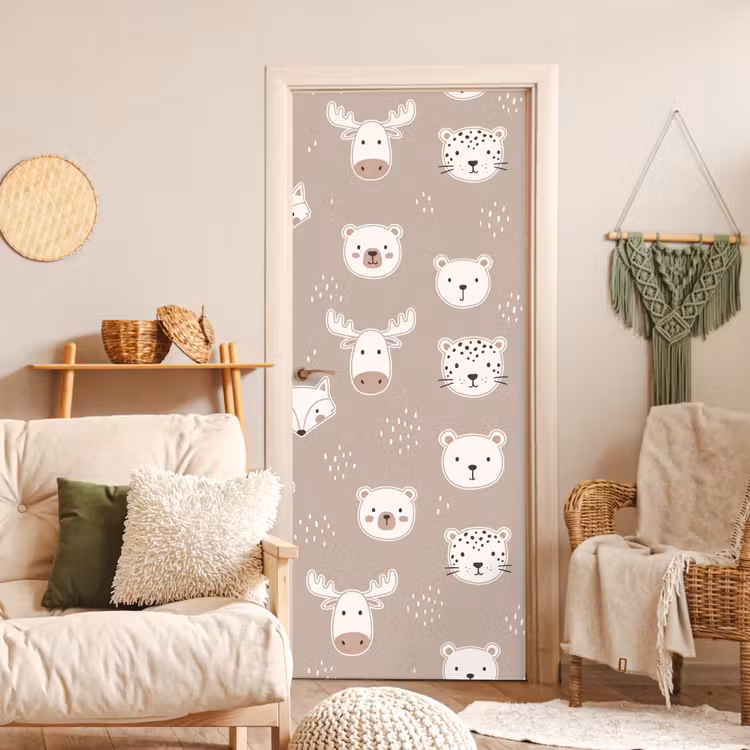 Door sticker - Animals - Pattern - Illustration - Modern - Beige — 3