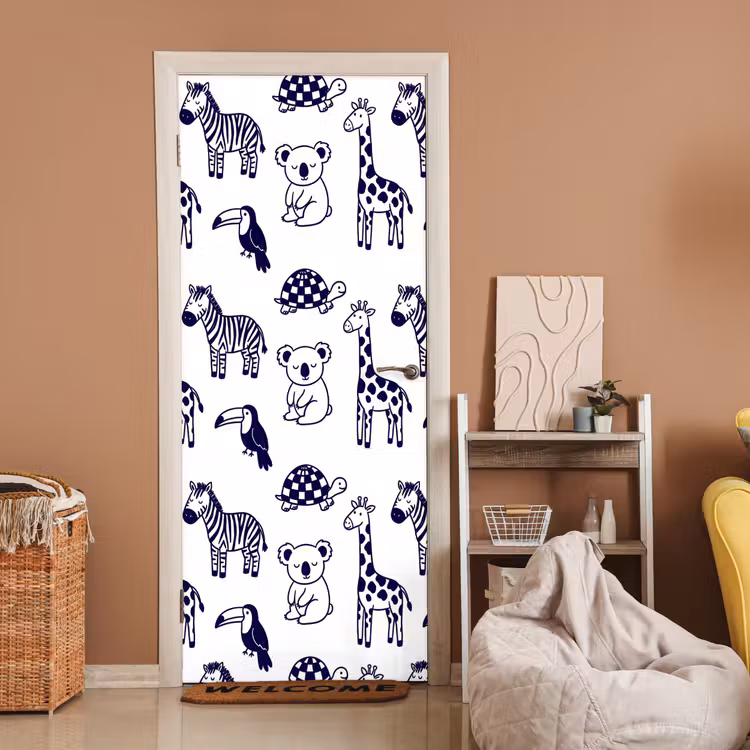 Door sticker - Animals - Pattern - Kids' Room - Graphic - White and Blue — 2