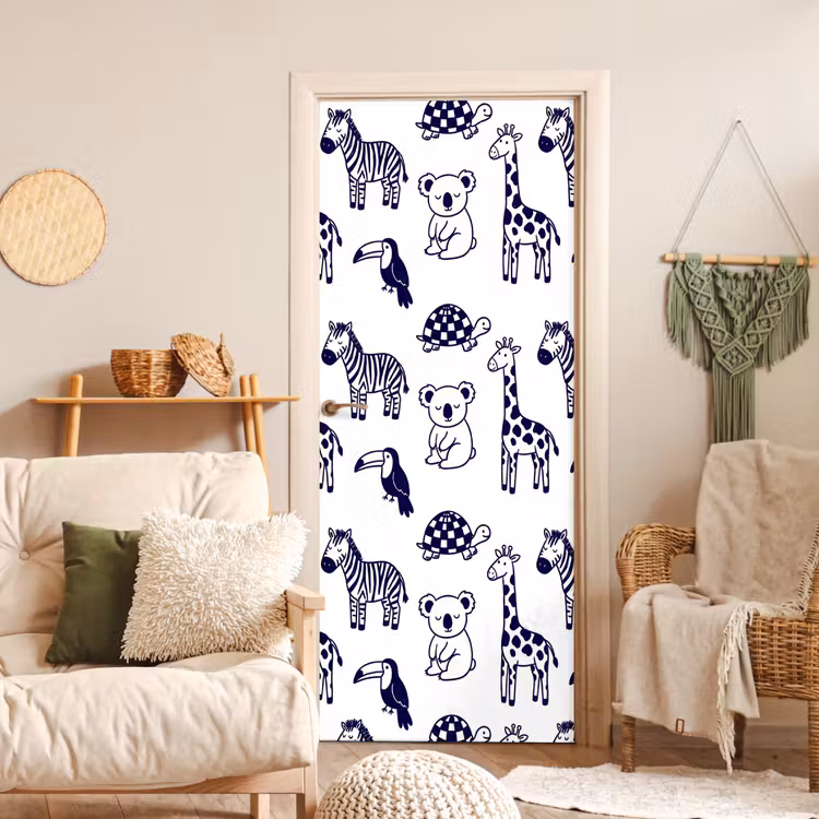 Door sticker - Animals - Pattern - Kids' Room - Graphic - White and Blue — 3