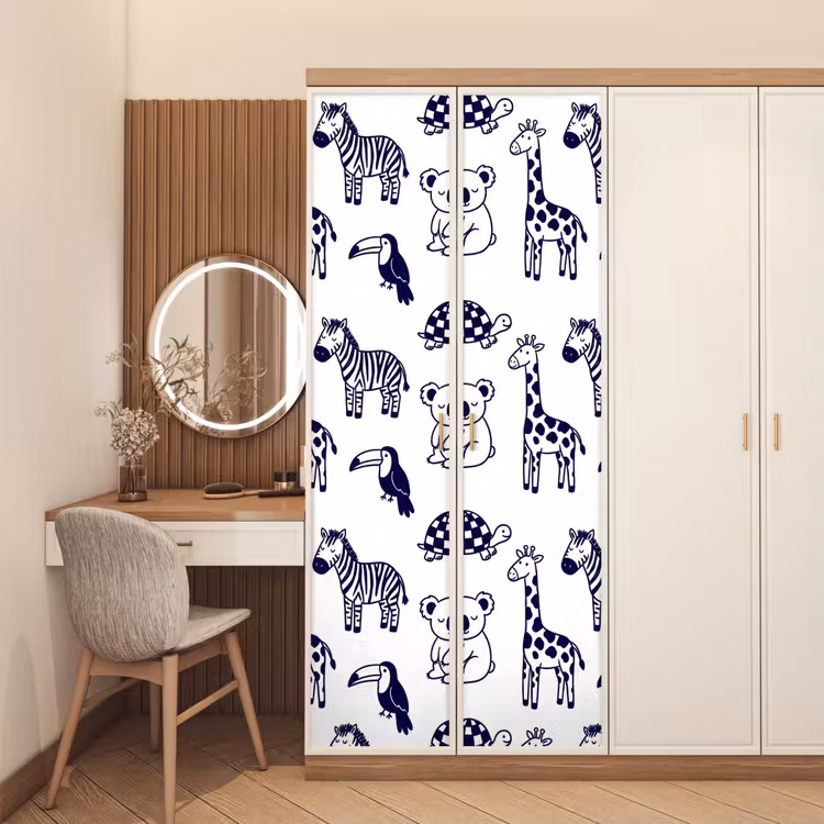 Door sticker - Animals - Pattern - Kids' Room - Graphic - White and Blue — 4