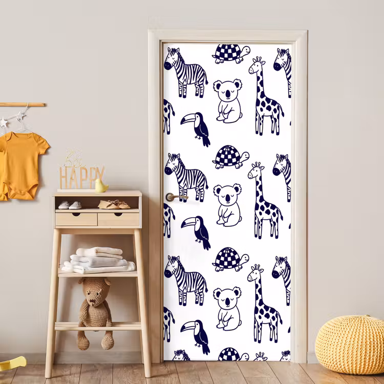 Door sticker - Animals - Pattern - Kids' Room - Graphic - White and Blue — 5