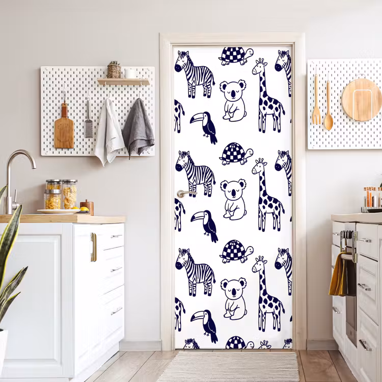 Door sticker - Animals - Pattern - Kids' Room - Graphic - White and Blue — 6