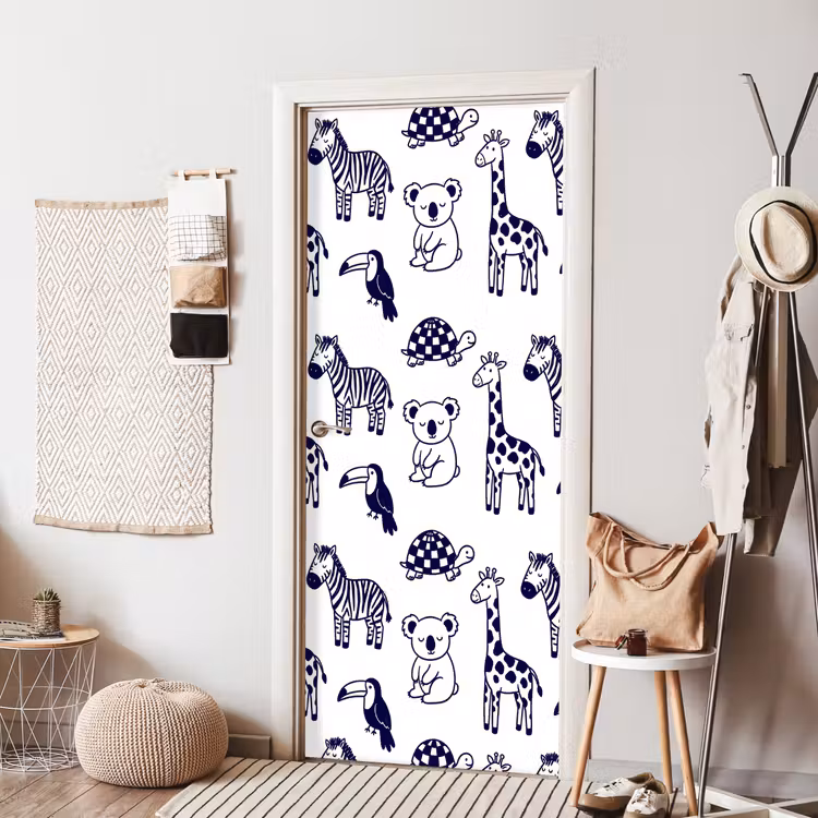 Door sticker - Animals - Pattern - Kids' Room - Graphic - White and Blue — 7