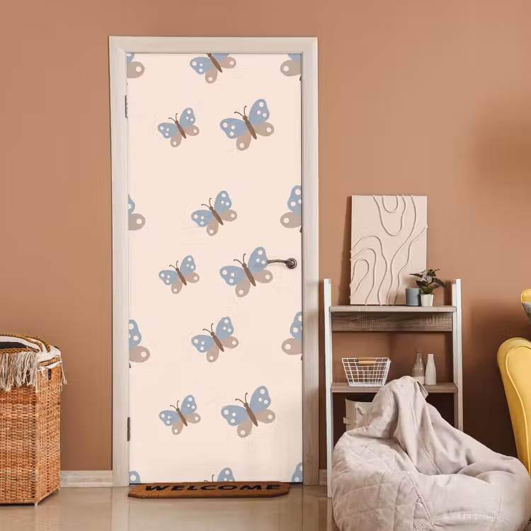 Door sticker - Insect - Butterfly Pattern - Abstract - Blue - Beige — 2